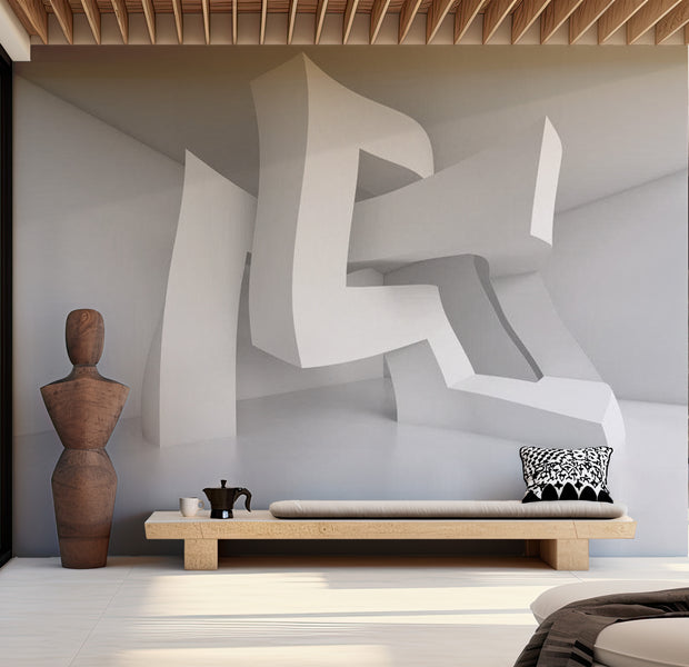 Abstract Wallpaper Wall Mural - White Madness 39"Wx27"H