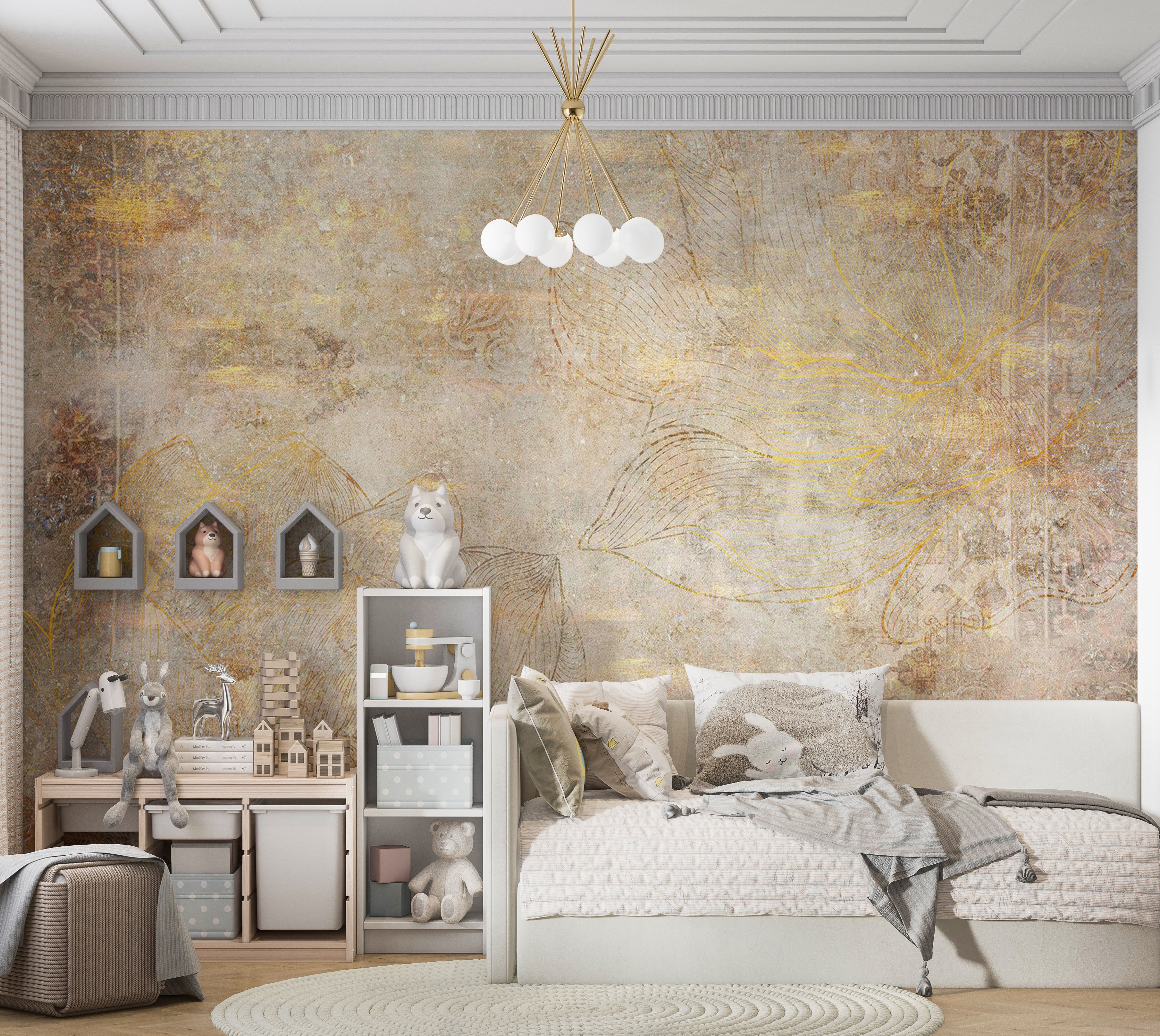 Abstract Wallpaper Wall Mural - Golden Etude 39"Wx27"H / Standard