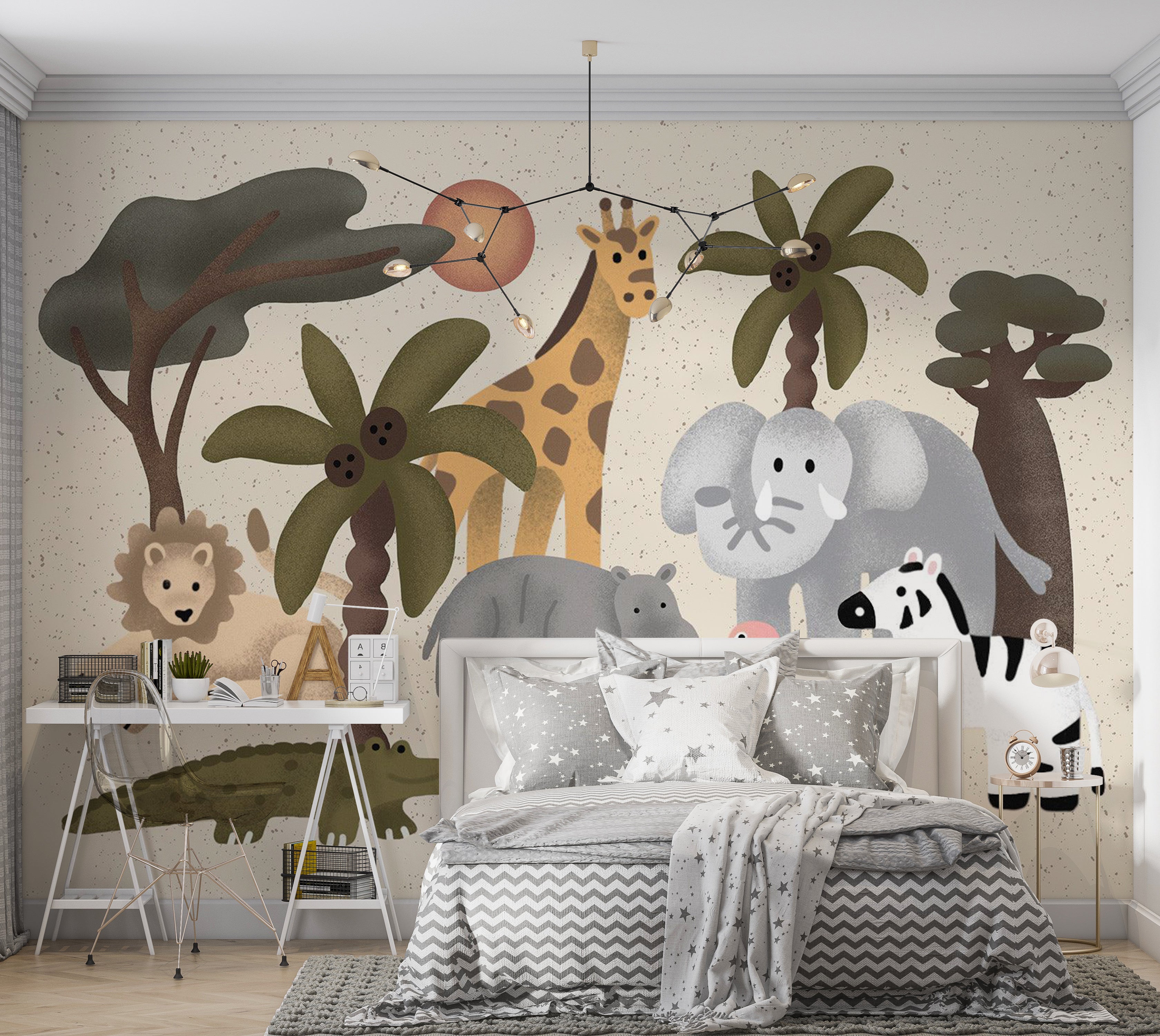 Kids Wallpaper Wall Mural - Jungle Animals 39"Wx27"H