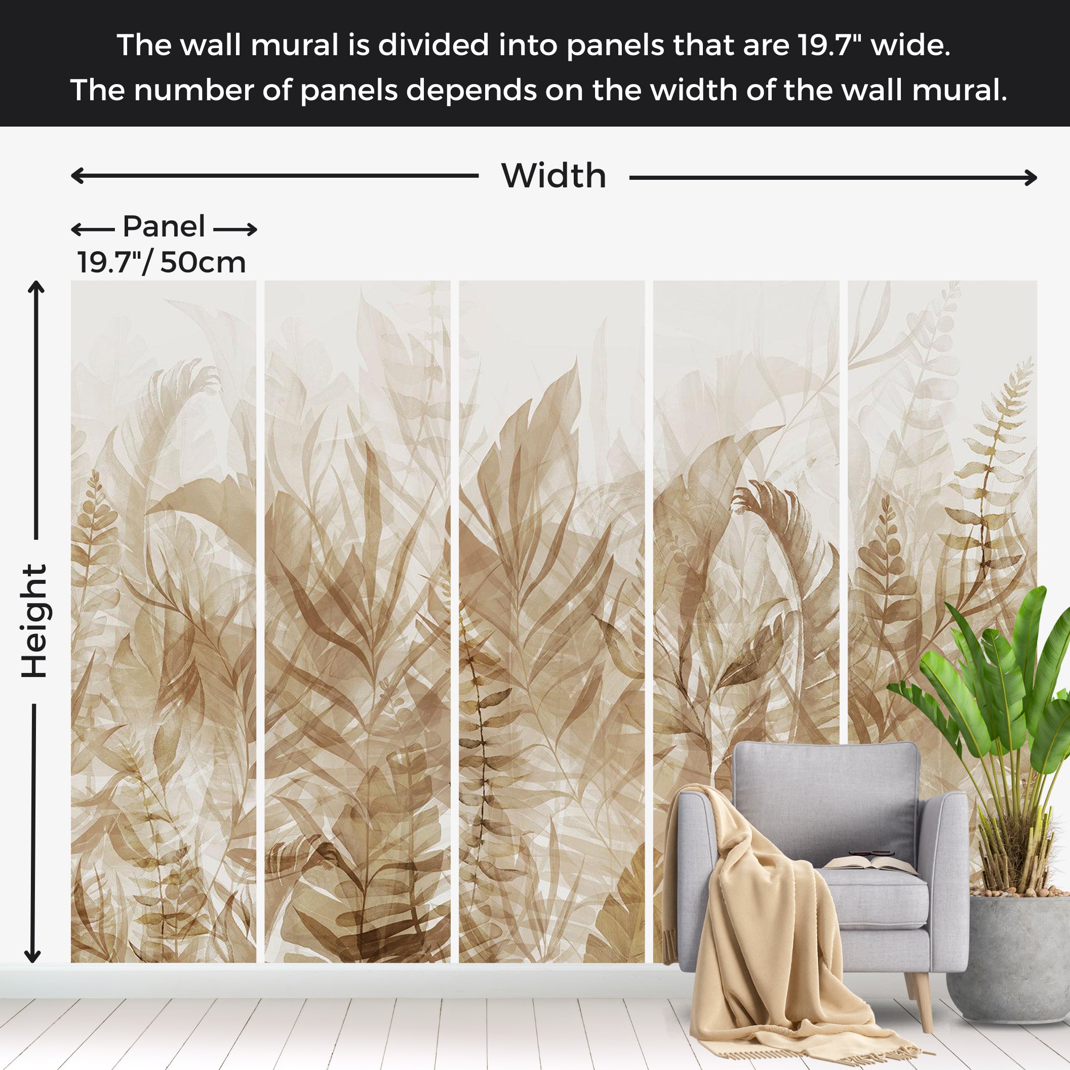 Botanical Wallpaper Wall Mural - Magic Grove Brown 39"Wx27"H / Standard