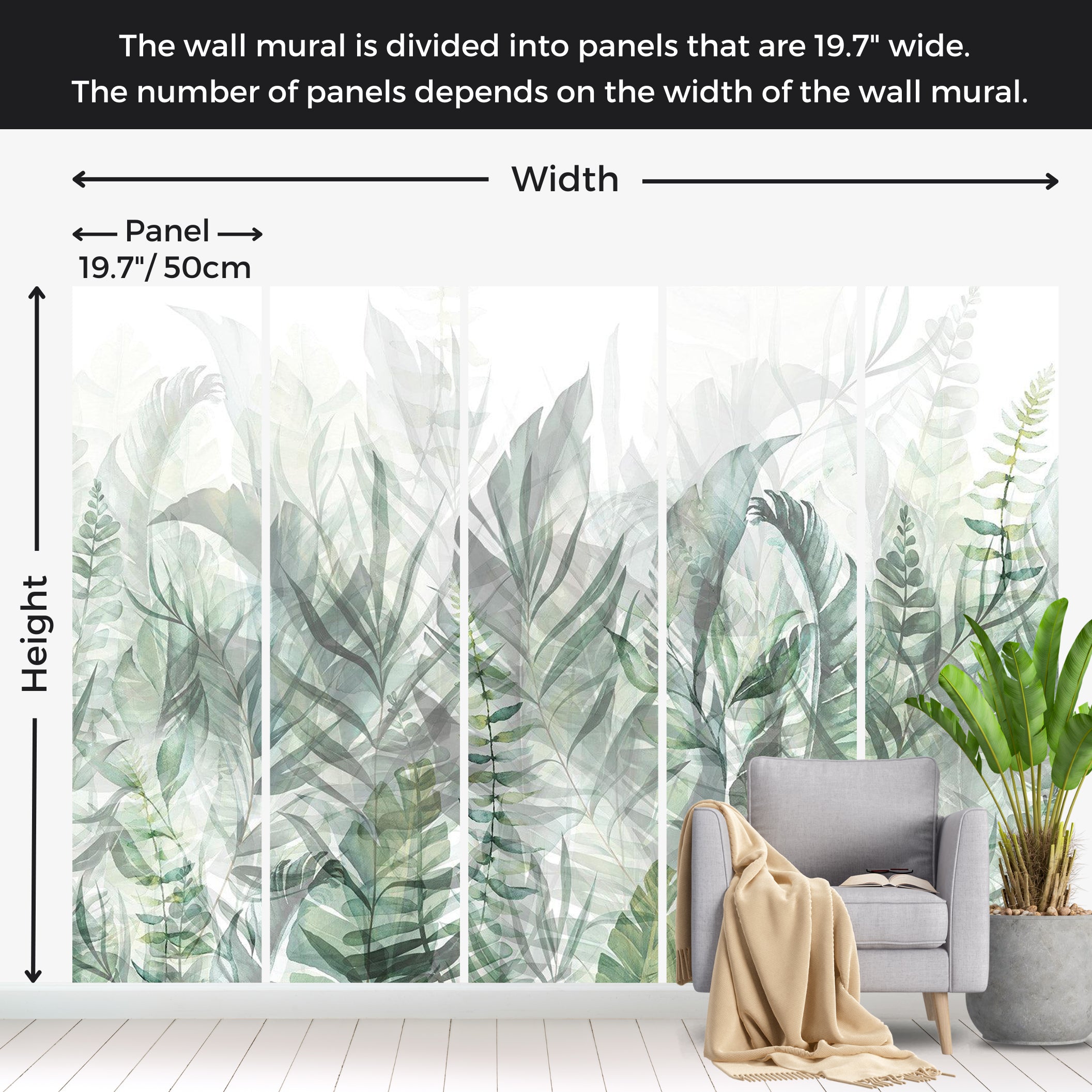 Botanical Wallpaper Wall Mural - Magic Grove Green 39"Wx27"H / Standard