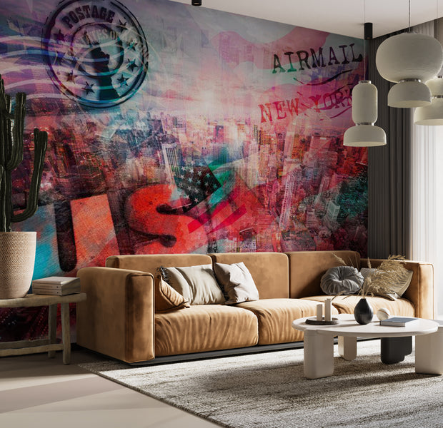 Peel & Stick Wall Mural - Airmail to NYC 38"Wx27"H