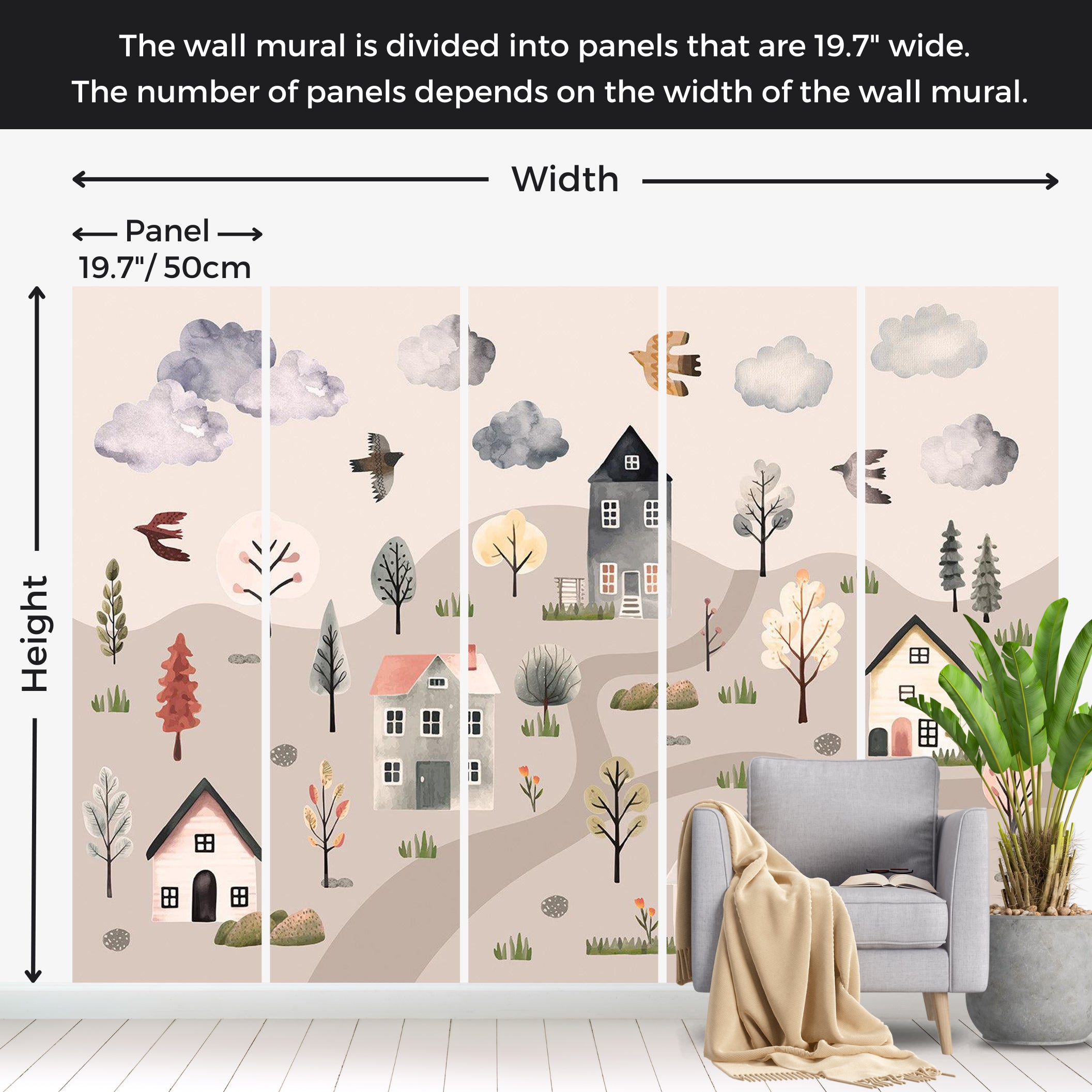 Kids Wallpaper Wall Mural - Scandinavian Valley in Pastel Colors 39"Wx27"H / Standard