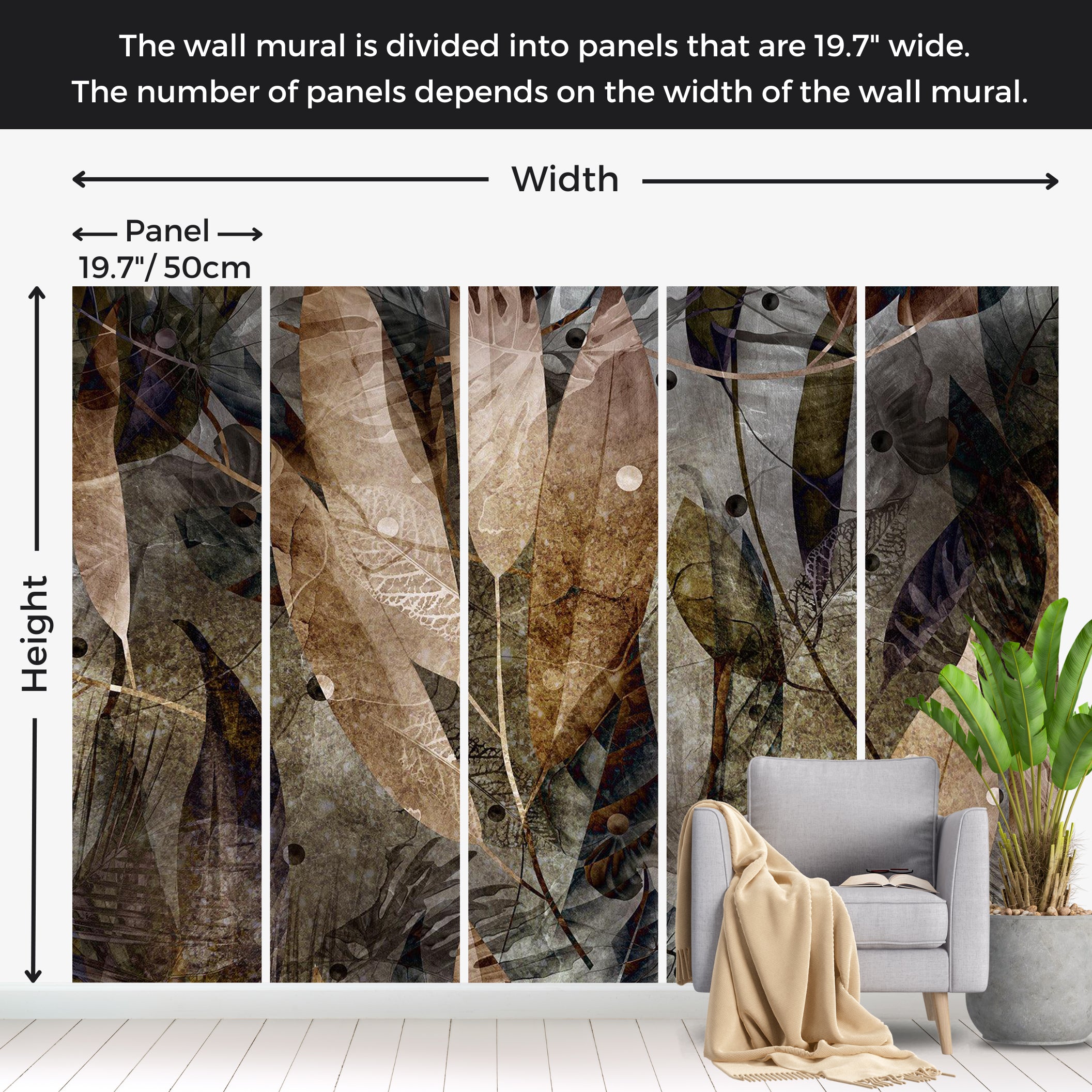 Botanical Wallpaper Wall Mural - Mixed Autumn Leaves 39"Wx27"H / Standard