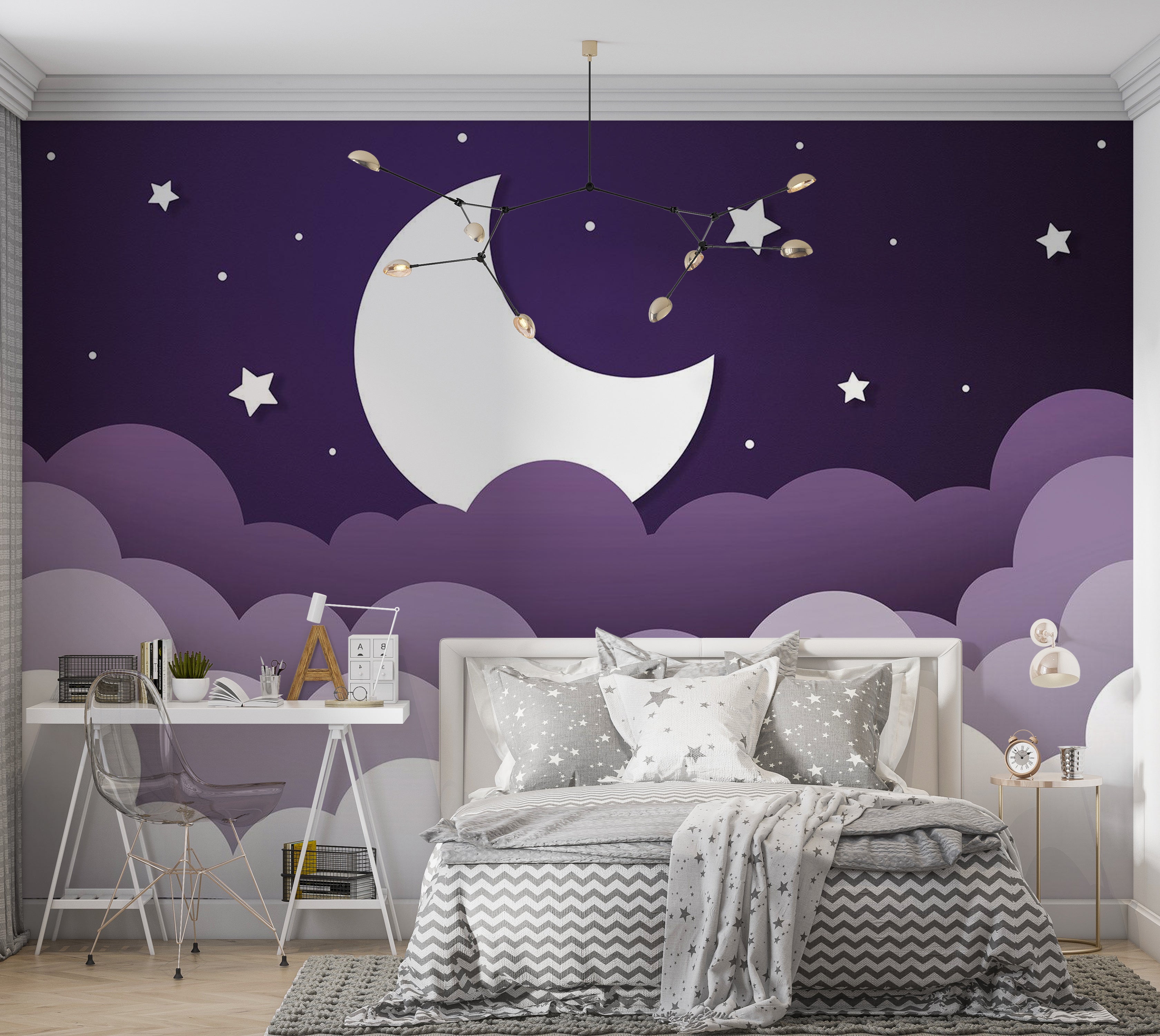 Kids Wallpaper Wall Mural - Purple Abstract Moon 39"Wx27"H / Standard