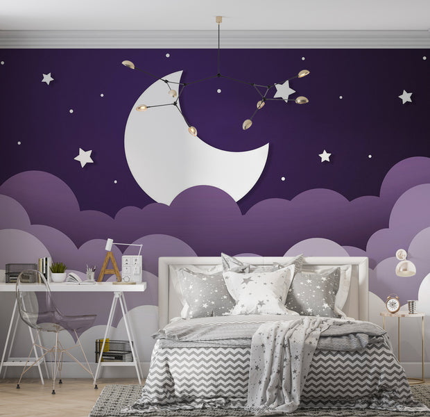 Kids Wallpaper Wall Mural - Purple Abstract Moon 39"Wx27"H / Standard