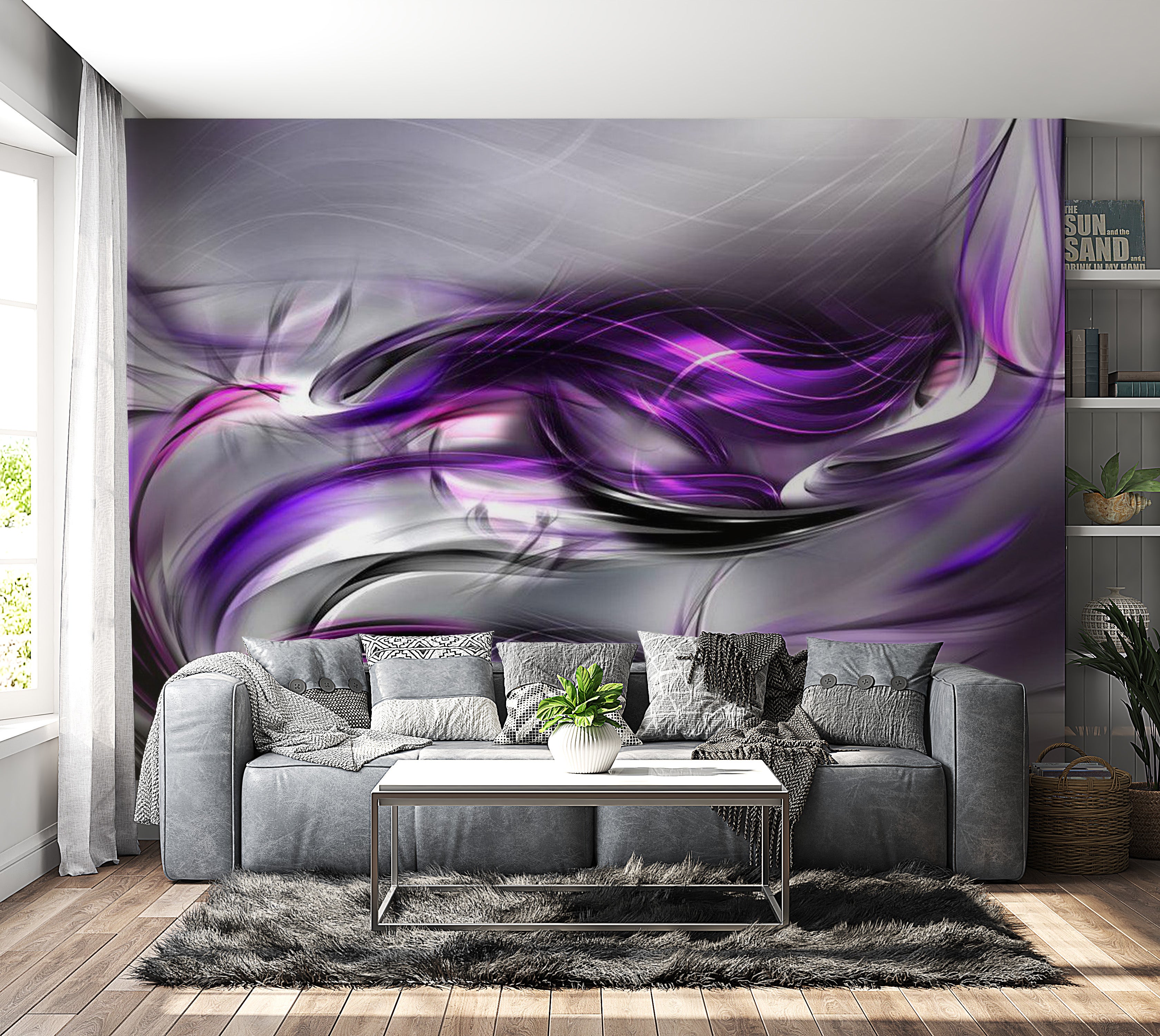 Abstract Wallpaper Wall Mural - Purple Swirls 39"Wx27"H