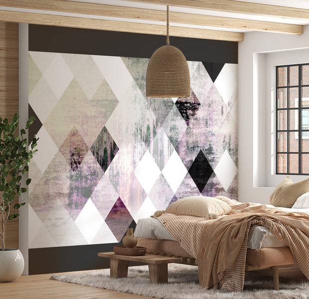 Abstract Wallpaper Wall Mural - Rhombic Chessboard Pink 39"Wx27"H