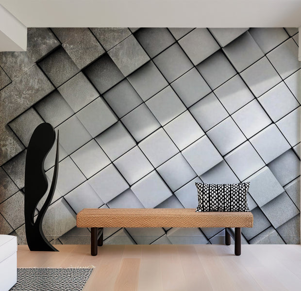Background & Patterns Wallpaper Wall Mural - Grey Diagonal Cubes Background 39"Wx27"H