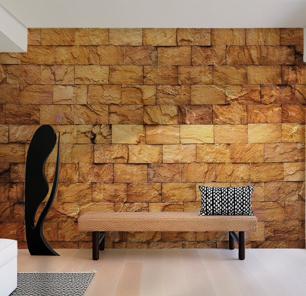 Background & Patterns Wallpaper Wall Mural - Abstract Golden Stone Tiles 39"Wx27"H