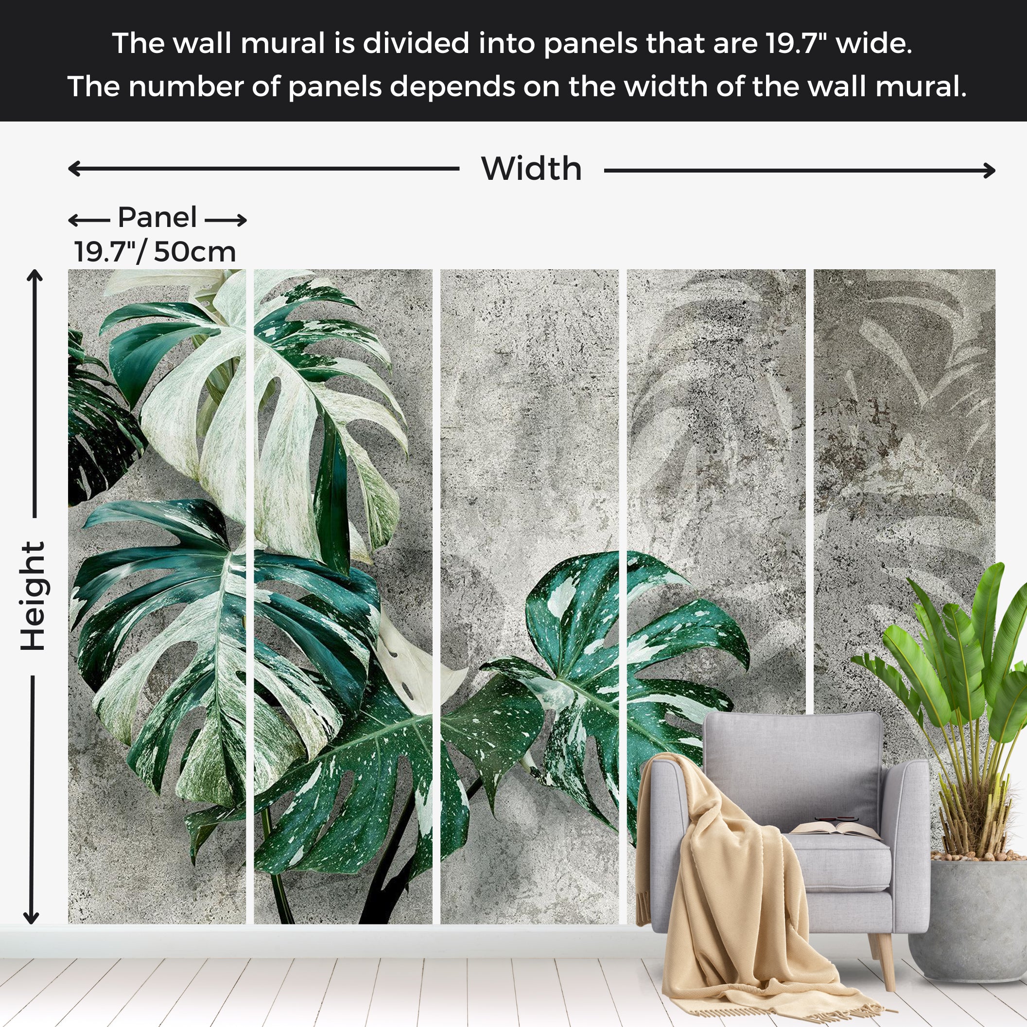 Botanical Wallpaper Wall Mural - Modern Monstera 39"Wx27"H / Standard