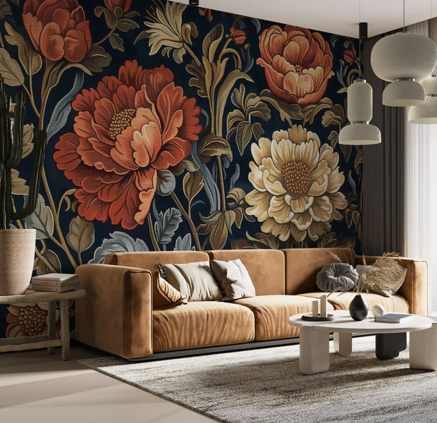 Peel & Stick Floral Wall Mural - Large Flowers Kilim Style 38"Wx27"H