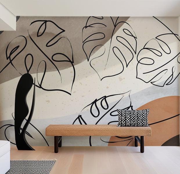 Peel & Stick Botanical Wall Mural - Minimalistic Monstera Leaves 38"Wx27"H