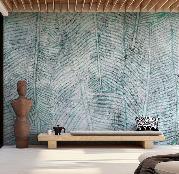 Abstract Wallpaper Wall Mural - Banana Leaf Lines 39"Wx27"H / Standard