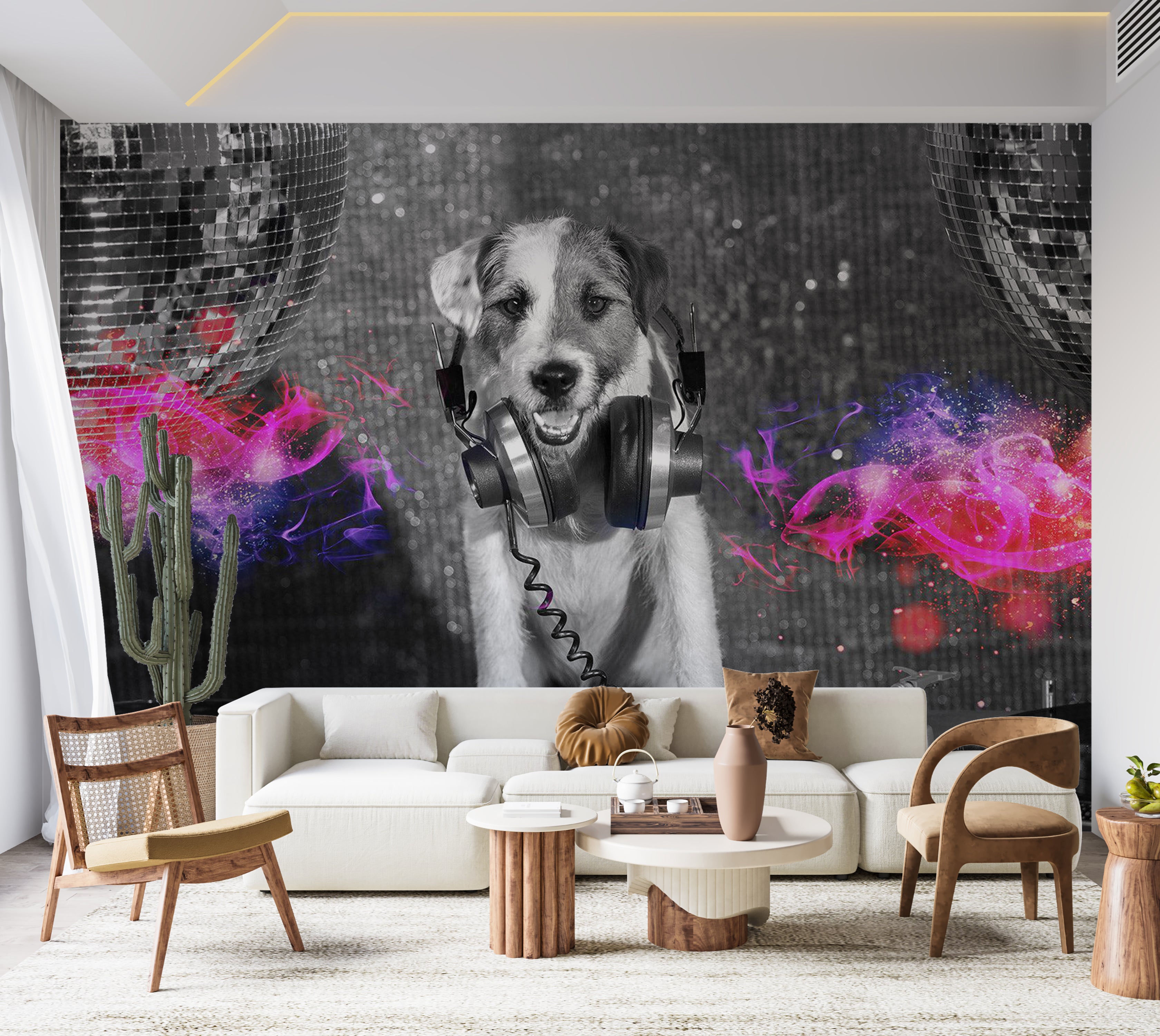 Animal Wallpaper Wall Mural - DJ Dog 39"Wx27"H / Standard