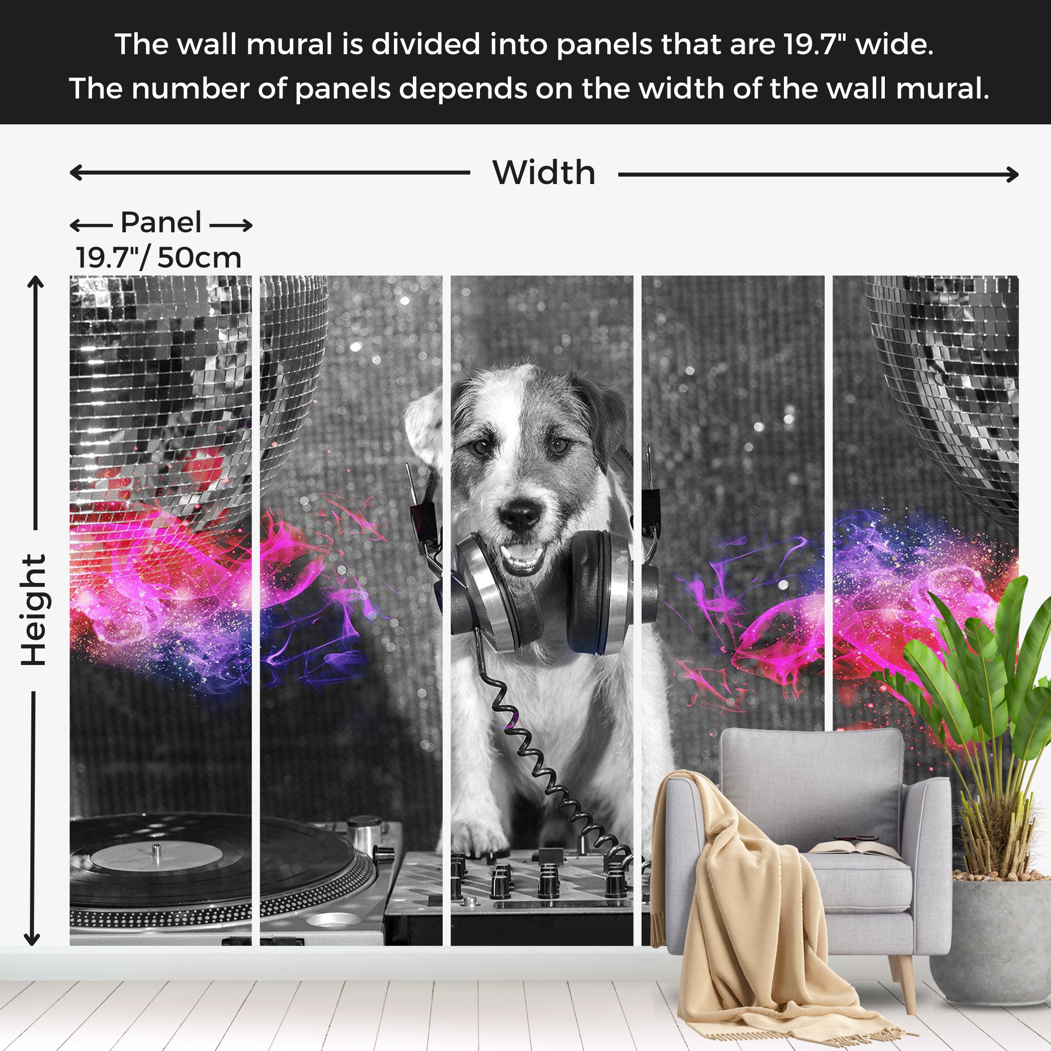 Animal Wallpaper Wall Mural - DJ Dog 39"Wx27"H / Standard