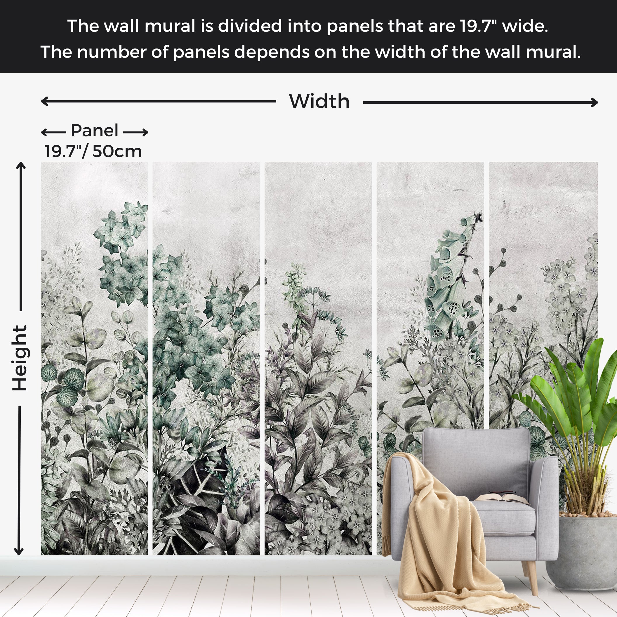 Botanical Wallpaper Wall Mural - Mystery of Herbs 39"Wx27"H / Standard