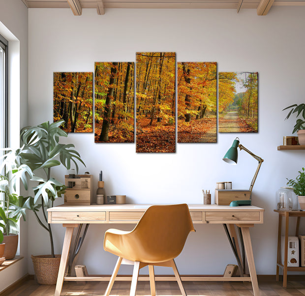 Stretched Canvas Landscape Art - An Alley Among Colorful Leaves 40"Wx20"H