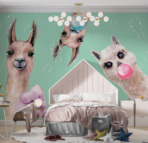 Peel & Stick Kids Wall Mural - Crazy Llamas 38"Wx27"H