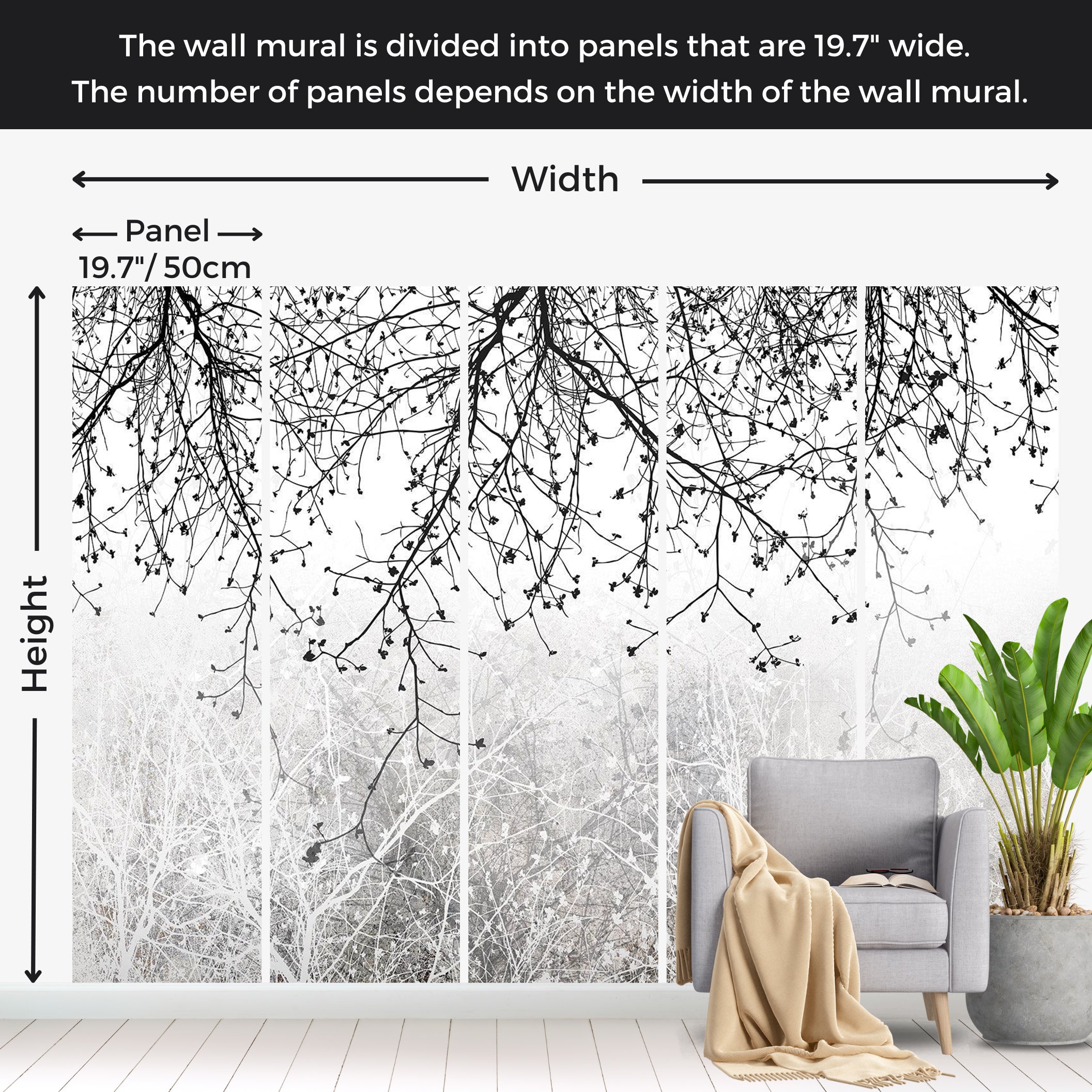 Botanical Wallpaper Wall Mural - Natural Brightness 39"Wx27"H / Standard