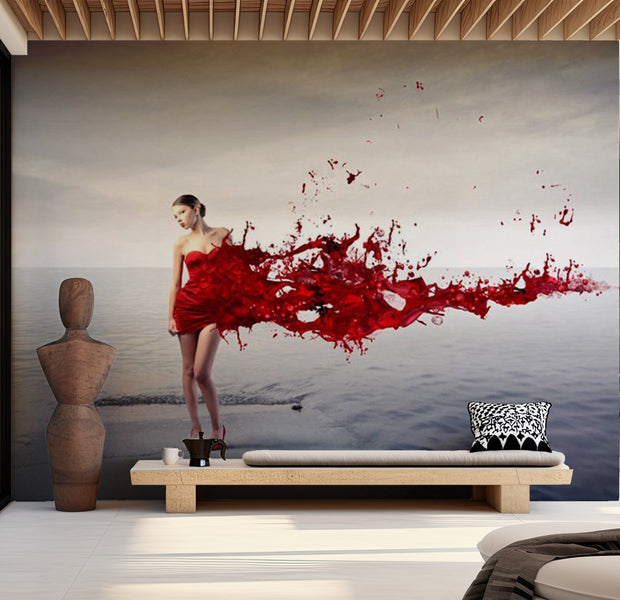 Abstract Wallpaper Wall Mural - Red Beauty 118"Wx90"H
