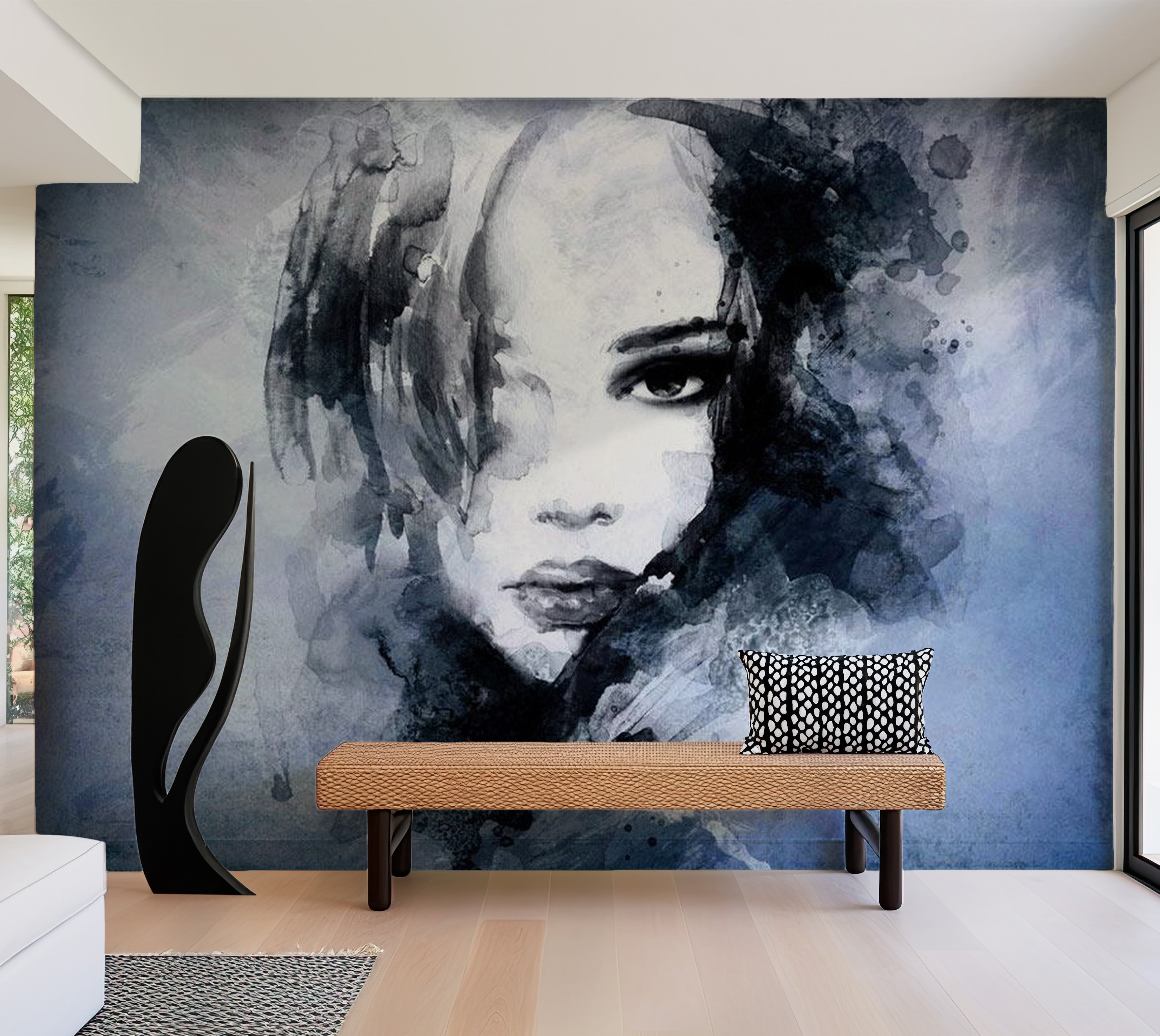 Abstract Wallpaper Wall Mural - Blue Enigma 39"Wx27"H