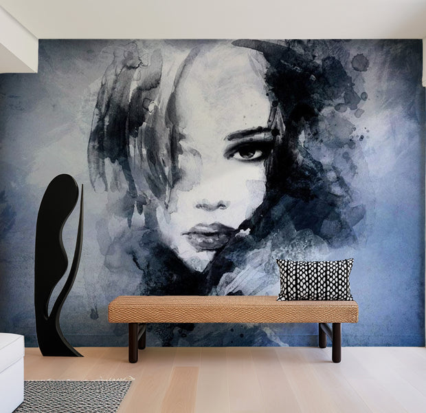 Abstract Wallpaper Wall Mural - Blue Enigma 39"Wx27"H