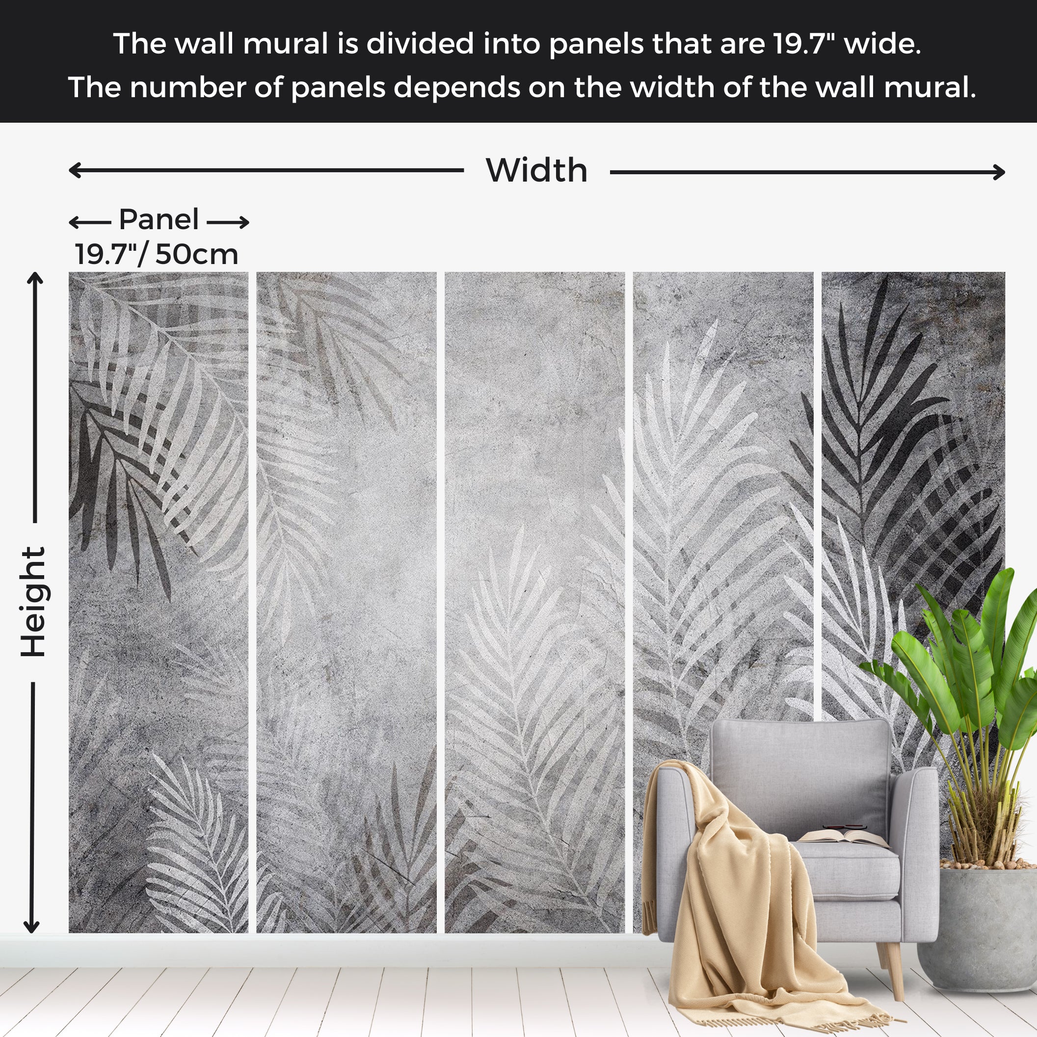 Botanical Wallpaper Wall Mural - Palm Leaves in The Dark 39"Wx27"H / Standard