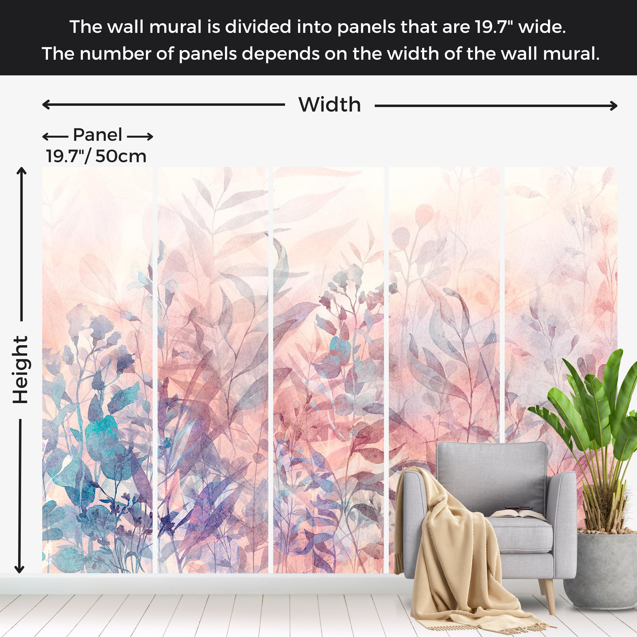 Botanical Wallpaper Wall Mural - Pastel Nature Memory 39"Wx27"H / Standard