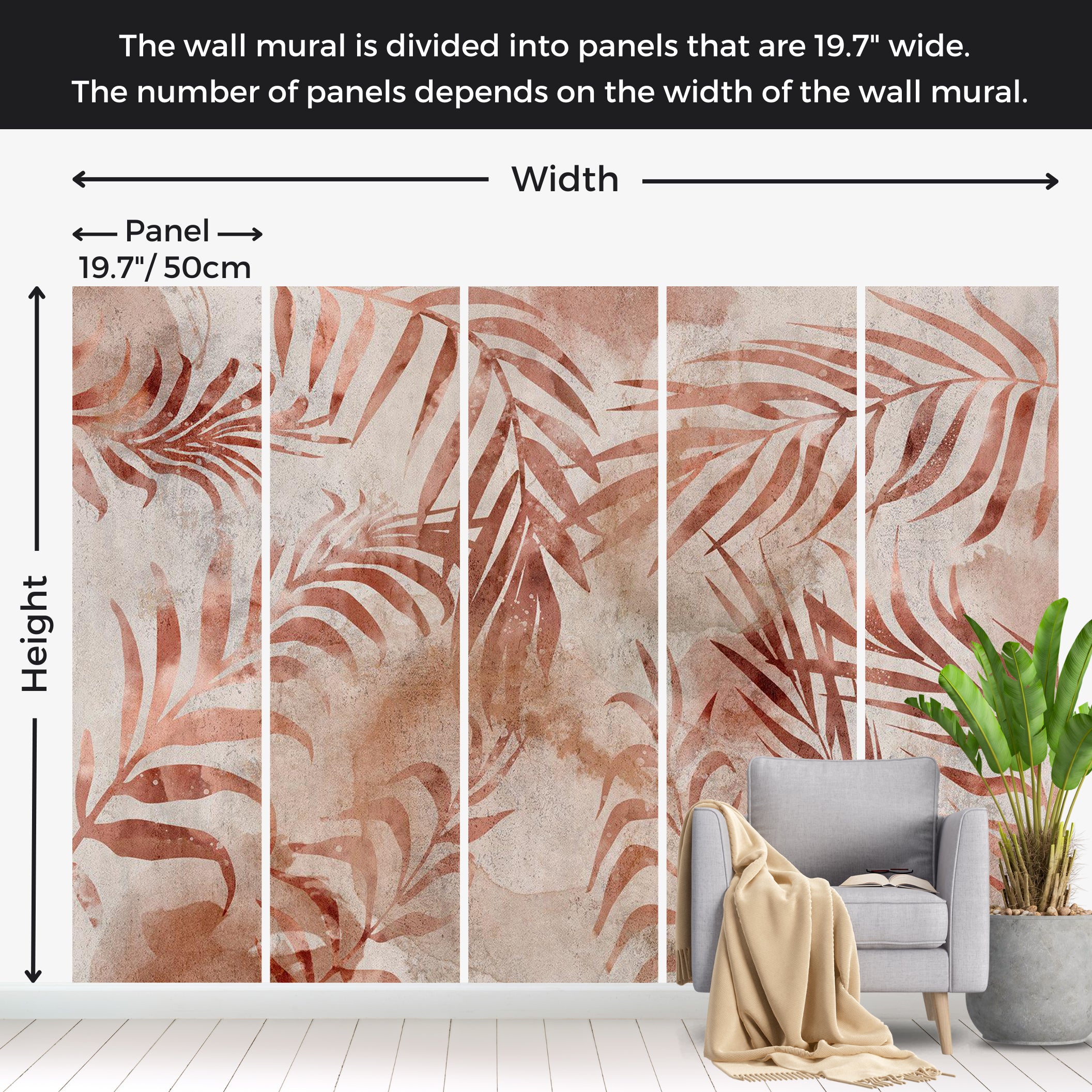 Botanical Wallpaper Wall Mural - Pink Memory 39"Wx27"H / Standard