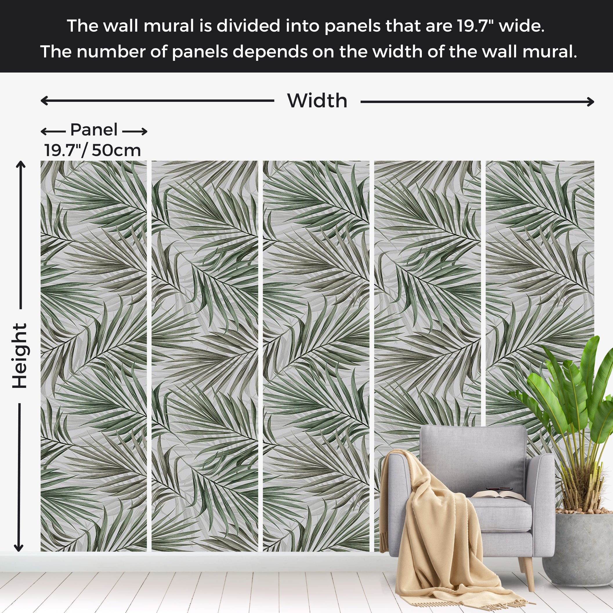 Botanical Wallpaper Wall Mural - Repeating Green Leaf Pattern 39"Wx27"H / Standard