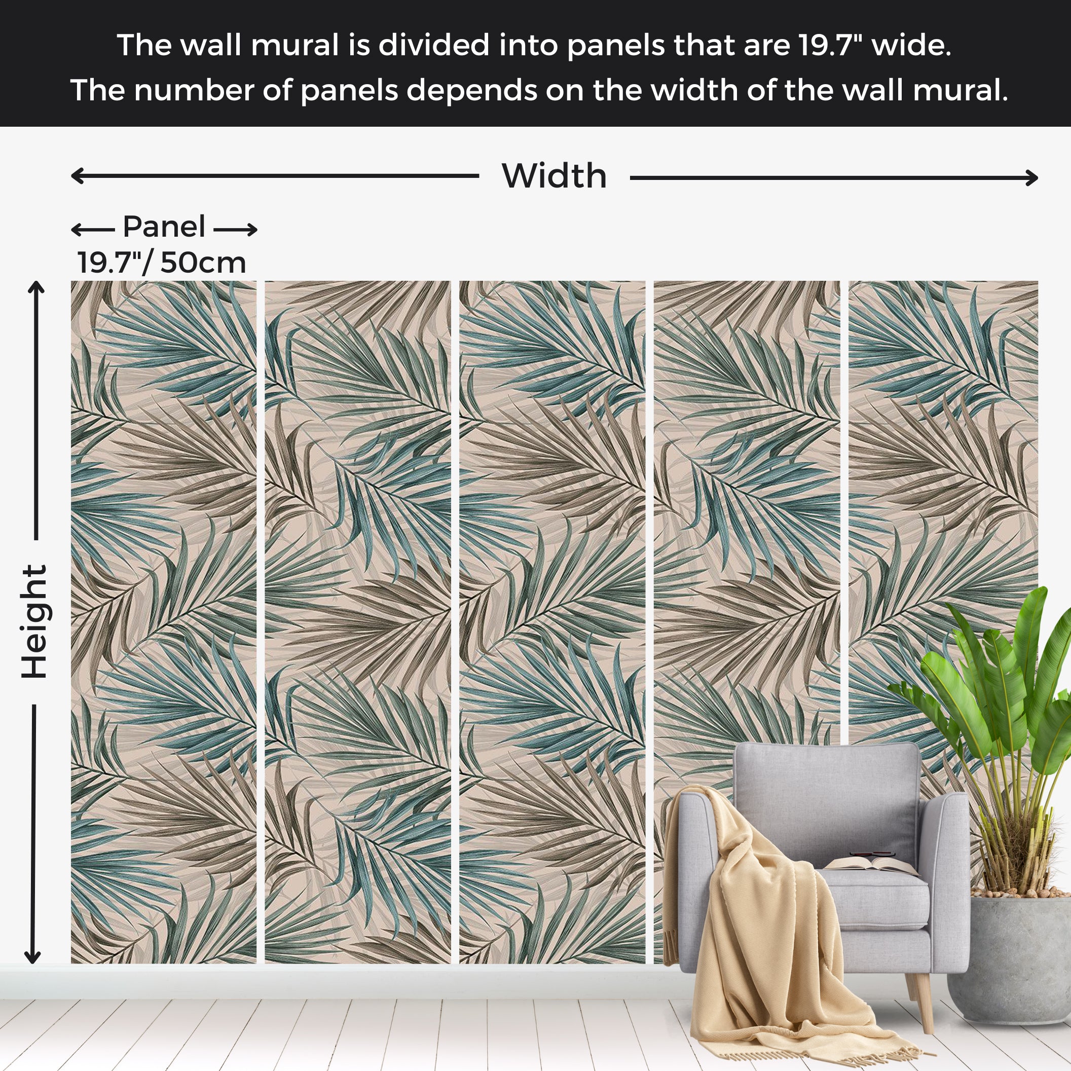 Botanical Wallpaper Wall Mural - Repeating Leaf Pattern 39"Wx27"H / Standard