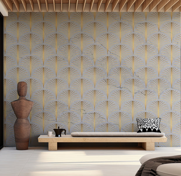 Abstract Wallpaper Wall Mural - Linear Pattern With Gold 39"Wx27"H / Standard