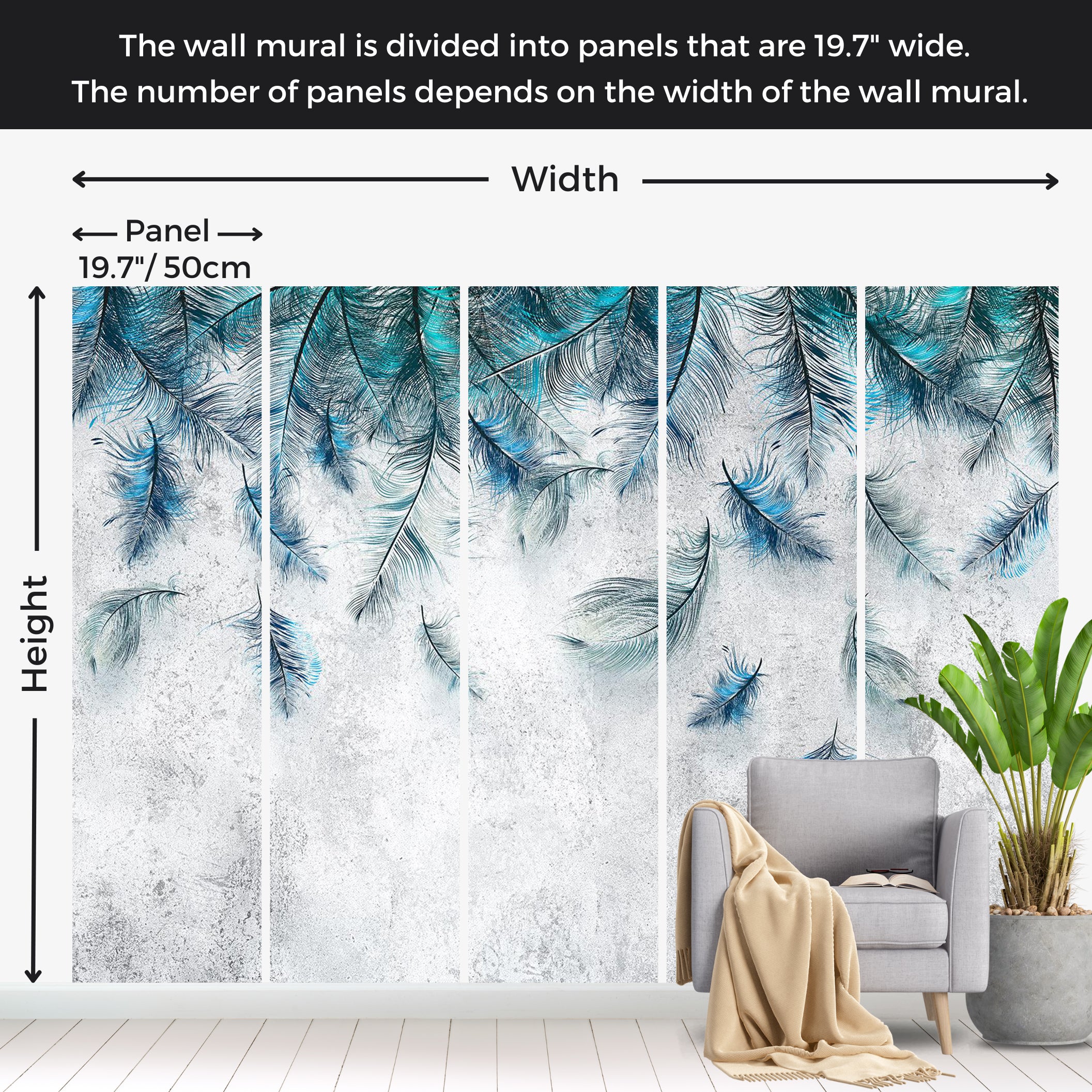 Botanical Wallpaper Wall Mural - Sapphire Breeze 39"Wx27"H / Standard