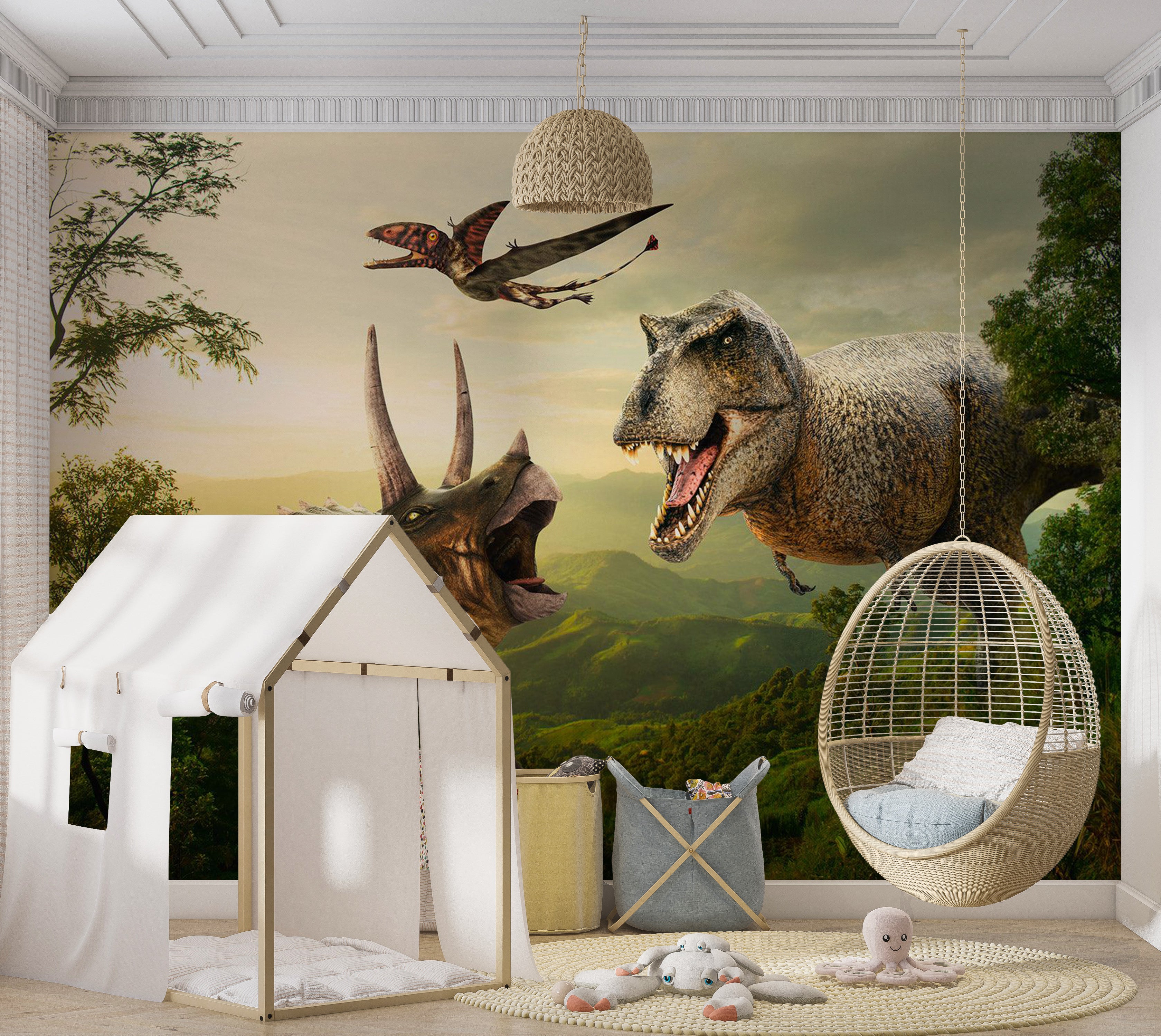 Dinosaur Wallpaper Wall Mural - Dinosaur Square 39"Wx27"H / Standard