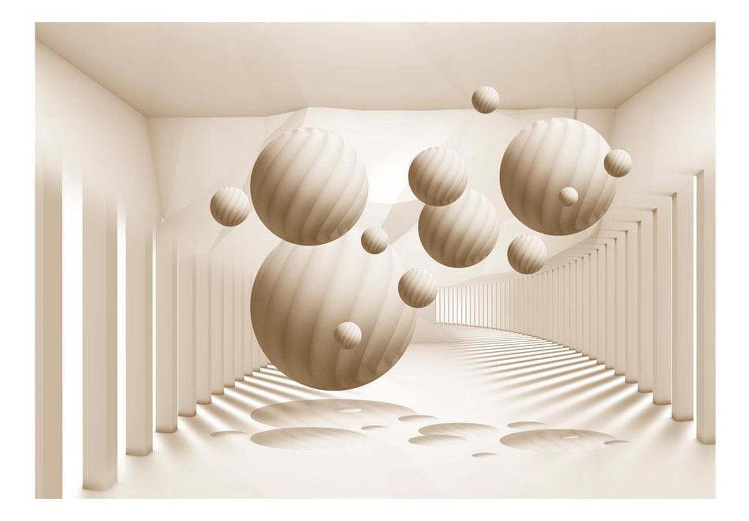 3D Illusion Wallpaper Wall Mural - Beige Floating Balls