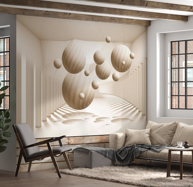 3D Illusion Wallpaper Wall Mural - Beige Balls 39"Wx27"H