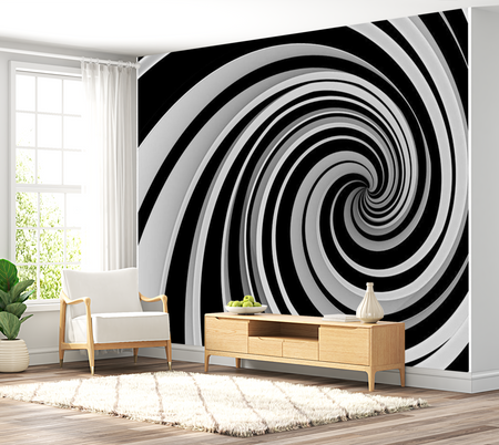 3D Illusion Wallpaper Wall Mural - Black & White Swirl