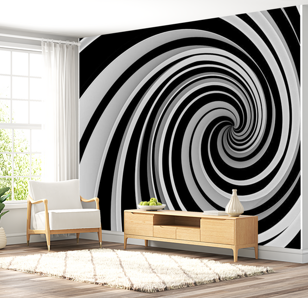 3D Illusion Wallpaper Wall Mural - Black & White Swirl