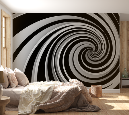 3D Illusion Wallpaper Wall Mural - Black & White Swirl 118"Wx90"H