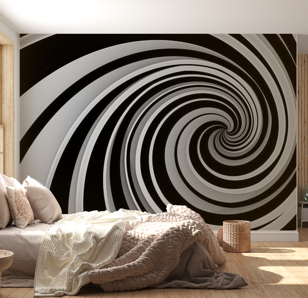 3D Illusion Wallpaper Wall Mural - Black & White Swirl 118"Wx90"H
