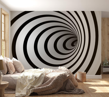 3D Illusion Wallpaper Wall Mural - Black & White Tunnel
