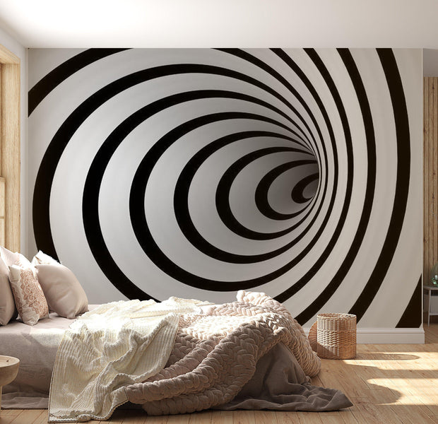 3D Illusion Wallpaper Wall Mural - Black & White Tunnel