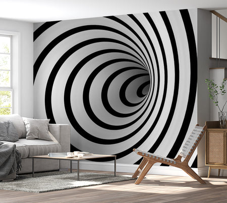 3D Illusion Wallpaper Wall Mural - Black & White Tunnel