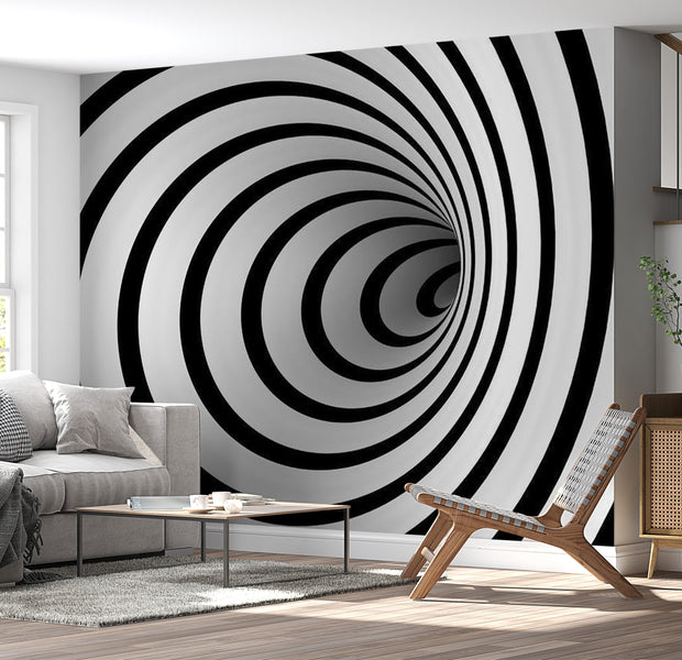 3D Illusion Wallpaper Wall Mural - Black & White Tunnel