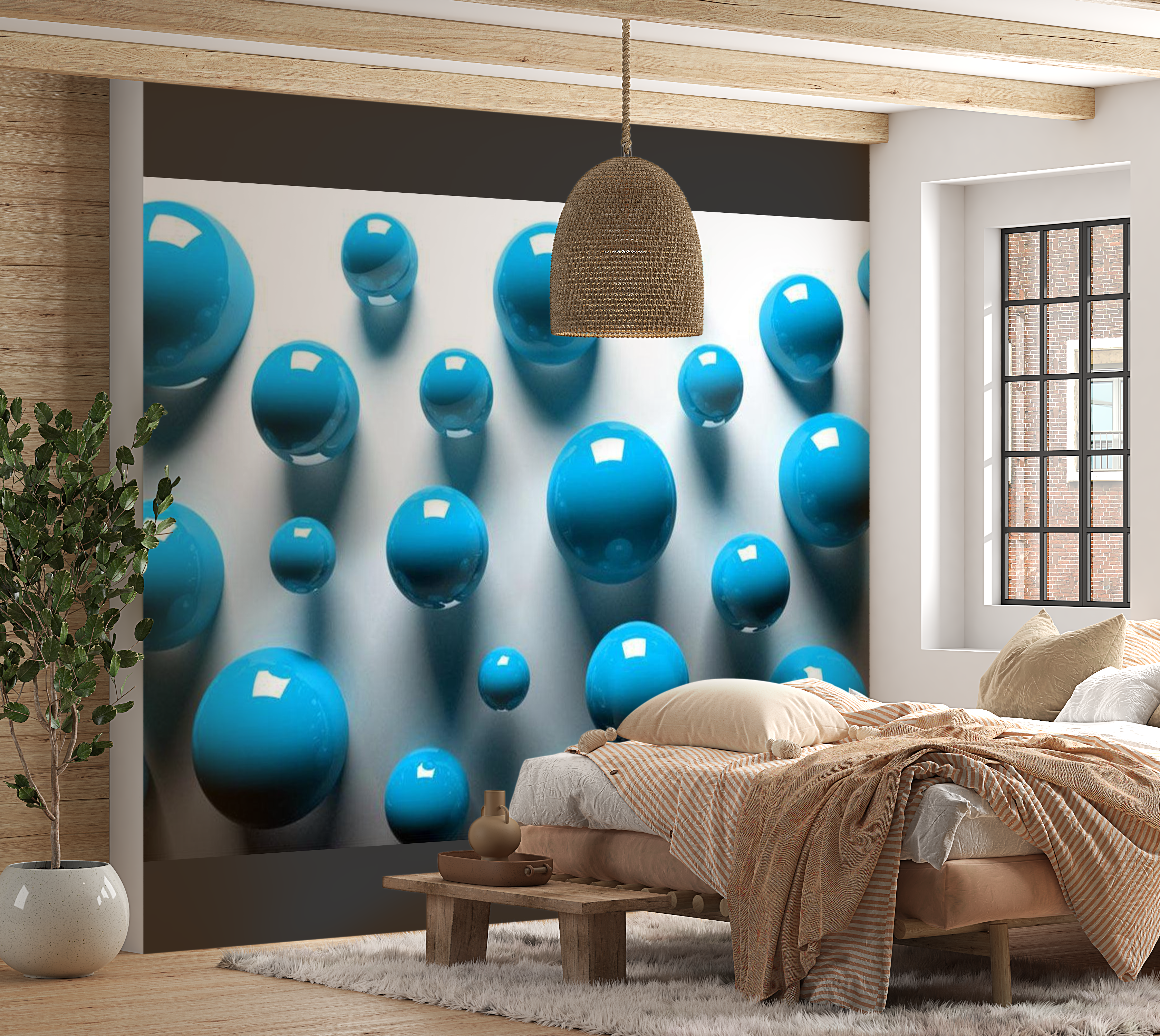 3D Illusion Wallpaper Wall Mural - Blue Balls