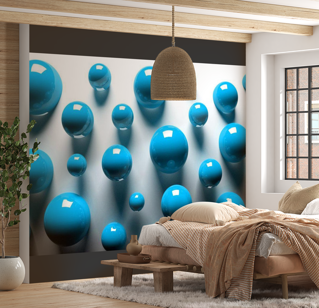 3D Illusion Wallpaper Wall Mural - Blue Balls