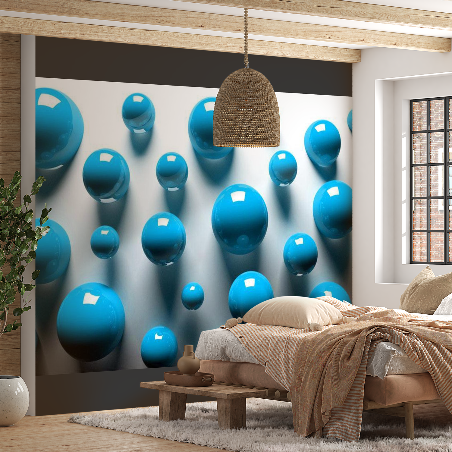 3D Illusion Wallpaper Wall Mural - Blue Balls 39"Wx27"H