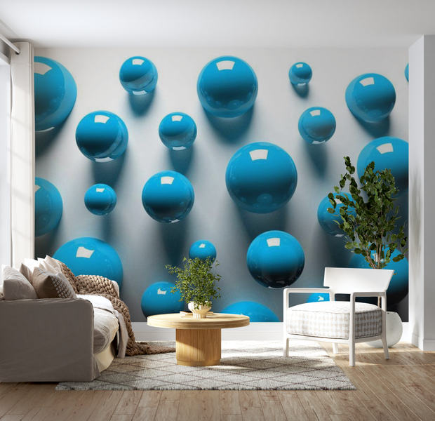 3D Illusion Wallpaper Wall Mural - Blue Balls 39"Wx27"H