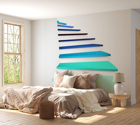 3D Illusion Wallpaper Wall Mural - Blue Colored Steps